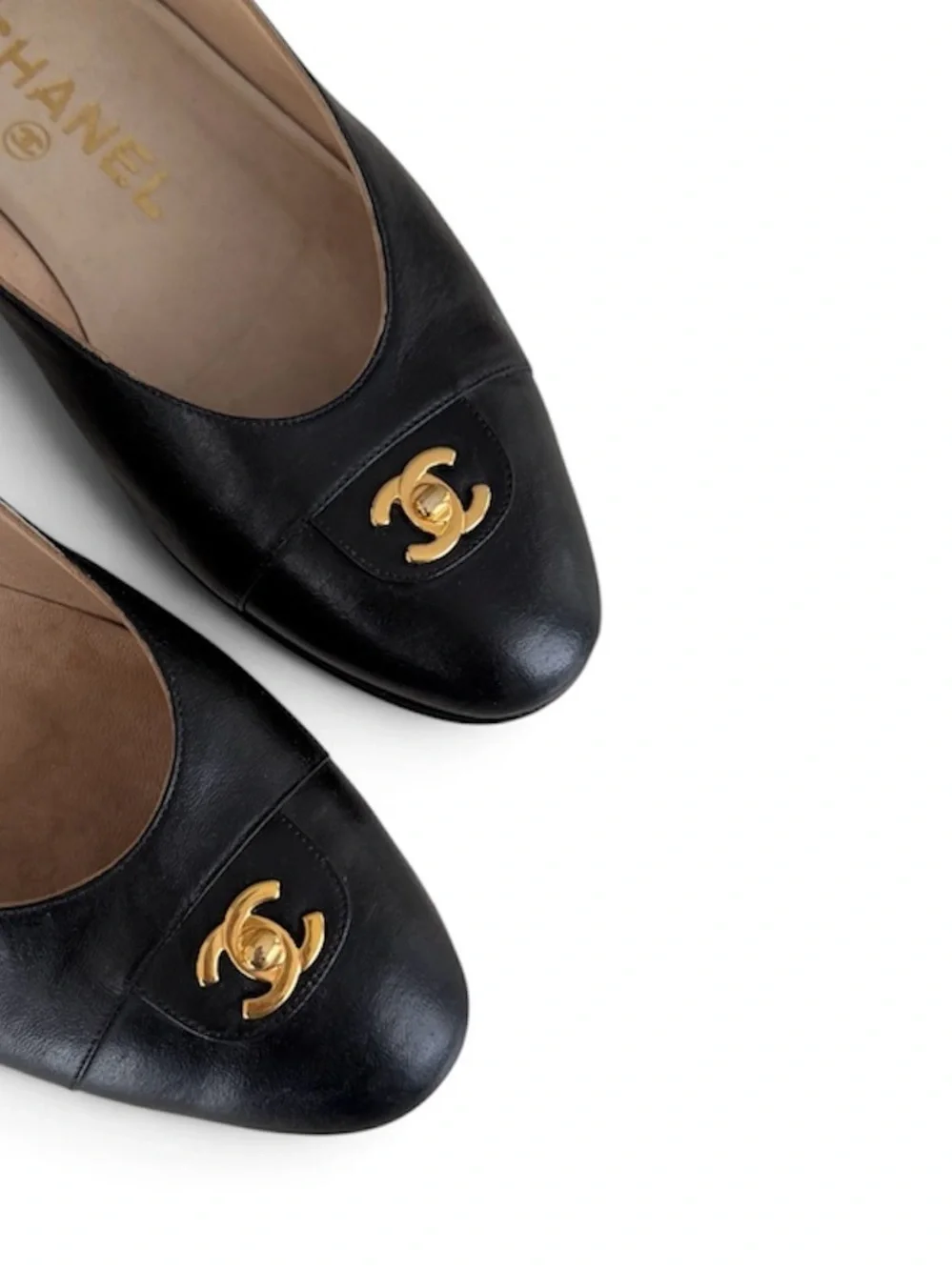 CHANEL Rare 24K CC Lock Black Leather Ballet Flats / EU 36
